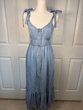 Boho Levi’s Katherine Light Blue maxi Tie-Shoulder Denim Maxi Dress